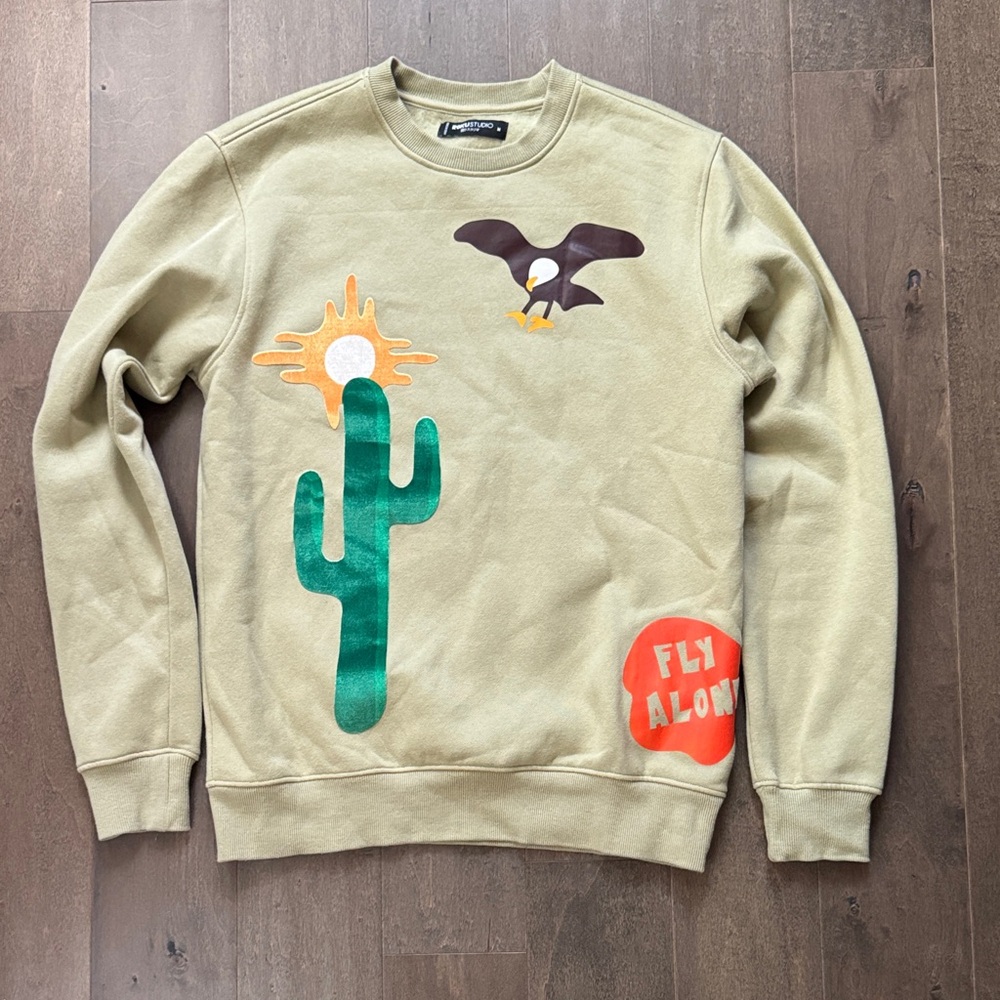 Stay Wild Crewneck Sweater with Cactus and Eagle Design